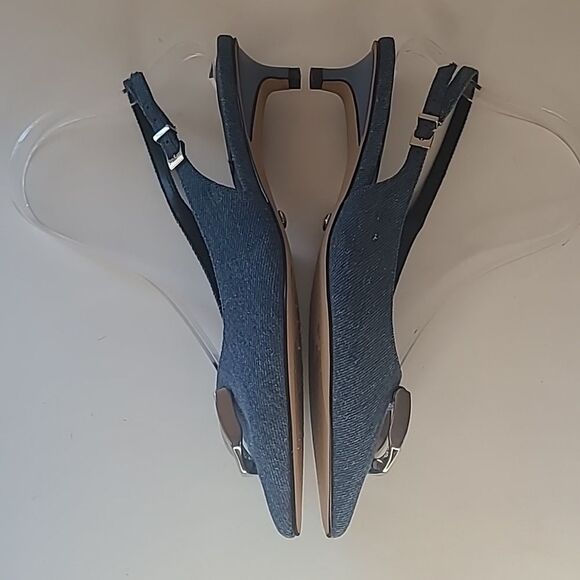 Charles & Keith Gabine Slingback Blue Denim Kitten Heel Silver Decor EU 36 - Picture 9 of 16
